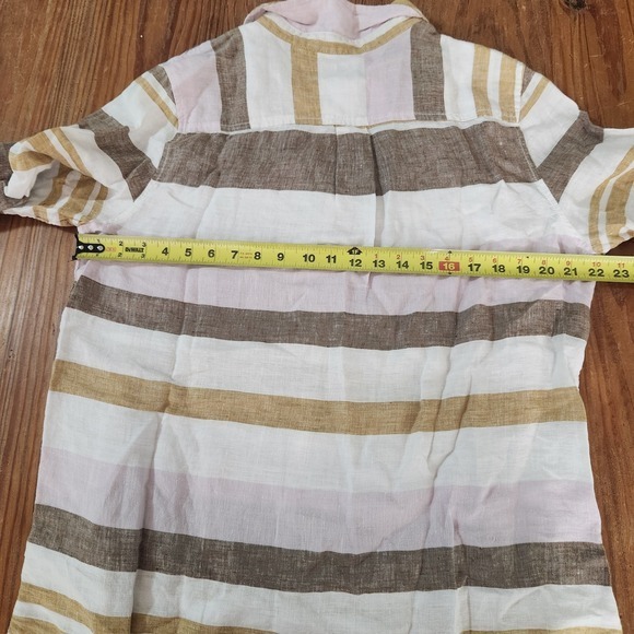 Rachel Zoe Linen Pink Brown Stripe Tunic Button Down Beach Cover Up Lagenlook XL - Picture 9 of 11